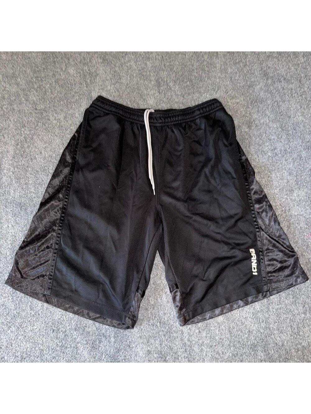 AND1 Black Baggy Dazzle Hoop Shorts Mens LG Vtg y2k 90s Rare